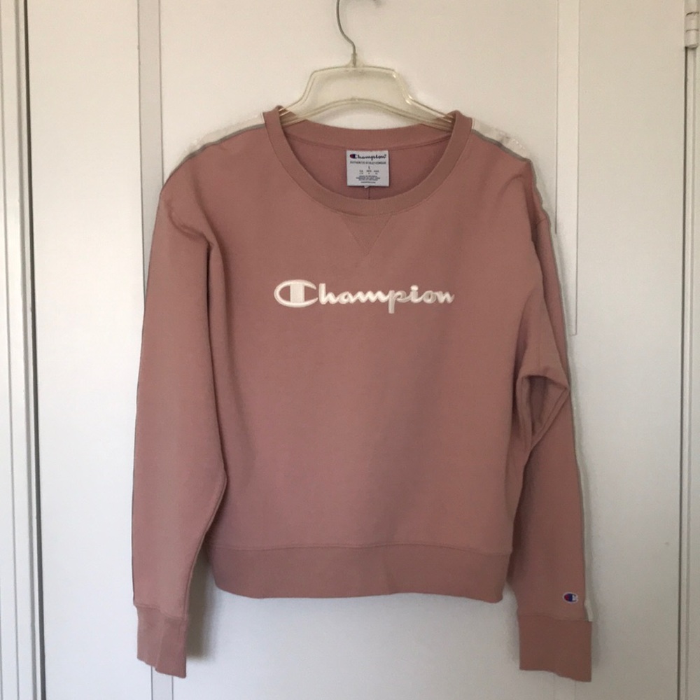 Champion reflective sleeve sweatshirt in soft rose, size L